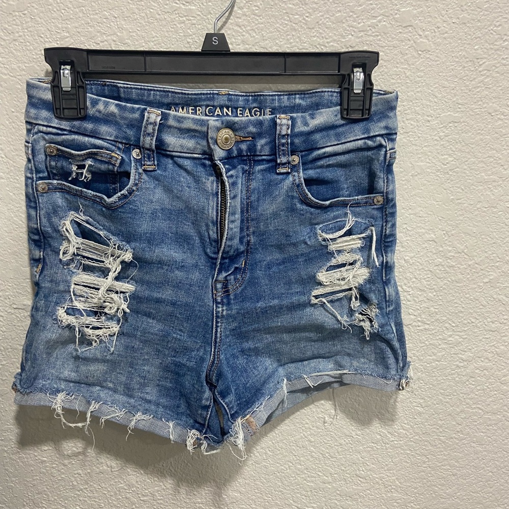 American Eagle Outfitters Women's Ripped Blue Jean Shorts